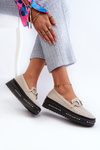 Women's Leather Platform Moccasins with Decoration S.Barski LR750 Beige