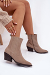 Suede Women's Cowboy Boots with Heel Lined Beige Dylira