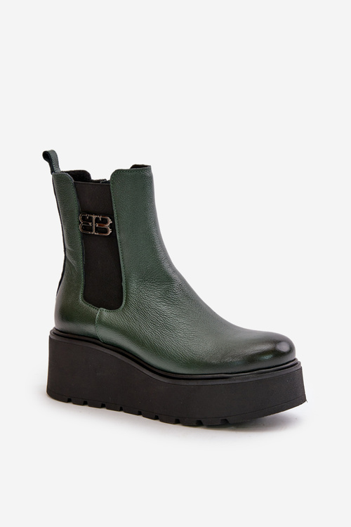 Zazoo 60498 Women's Ankle Boots Chelsea On Platform And Wedge Dark Green