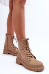 Women's Leather Lace-up Boots Beige Faustina