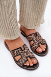Leather Flat Slippers With Leopard Print Zazoo 40383 Black