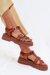Eco Leather Sandals Women With Buckles Camel Mireza