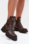 Leather Insulated Women's Boots With Buckles And Ornamental Detail Zazoo 60482 Chocolate