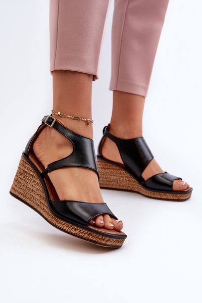 Women's Leather Wedge Sandals by Maciejka 06657-01 Black