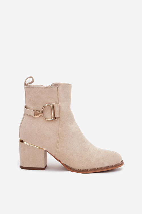 Insulated women's ankle boots with heel with gold elements light beige Ambrine