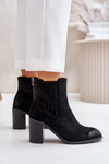 Warm Women's Ankle Boots on Heel Eco Suede Black Gudra