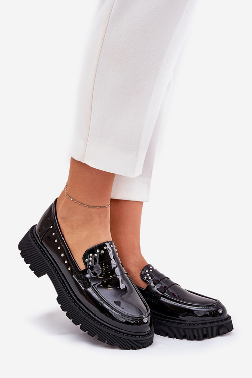 Ladies Patent Moccasins With Decoration Black Nallae