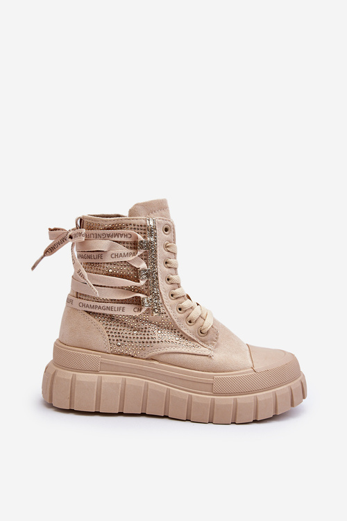 High Top Women's Sneakers on Chunky Platform Beige Wonise