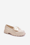 Girls moccasins with bow eco leather beige Avallesa