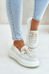 Leather Women's Moccasins On Platform With Golden Decoration 89105 Vinceza Light Beige