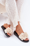 Women's Slippers With Fabric Flowers Beige Elachase