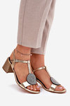 Leather Heeled Sandals With Decoration D&A JC51-842 Gold