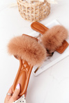Leather Slippers With Eco Fur Camel Love You So