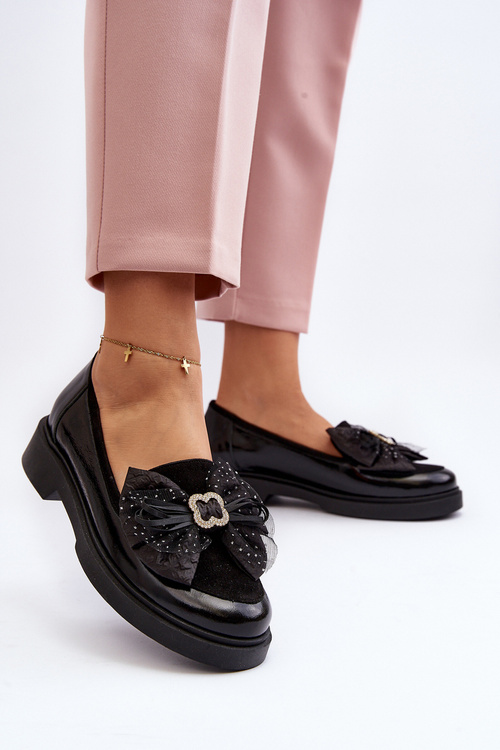 Women's Patent Loafers With Bow Laura Messi 2786 Black
