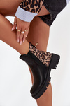 Insulated women's ankle boots with gold detail leopard pattern black Calista
