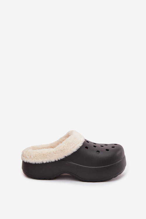 Foam Women's Slippers with Warm Fur Black Palvine