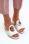 Elegant Lacquered Women's Mules with Low Heel and Gold Decoration White Uzimila