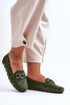 Women's Suede Moccasins on Flat Sole Green Appia