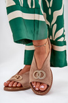 Ladies Sandals With Decoration On Flat Heel Eco Suede Dark Beige Ralisses