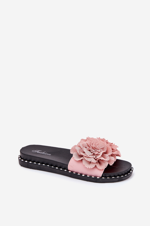 Ladies Slippers With Fabric Flowers Pink Elachase