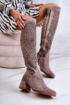 Openwork Suede High Boots Dark beige Hekilea