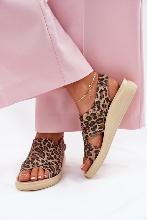 Zazoo 40392 Leather Sandals Women Leopard Brown