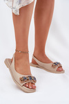 Women Flat Sandals With Crystals S.Barski KV51-079 Beige