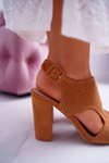 Women's Stiletto Sandals Openwork Suede Camel HiBaby