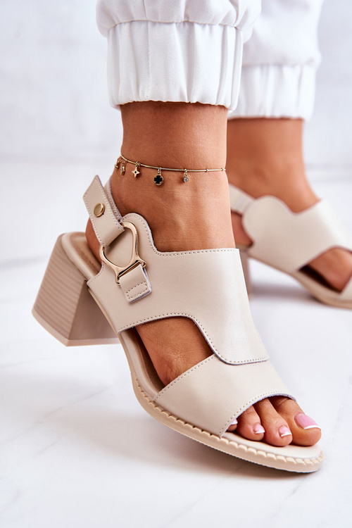 Leather High Heel Sandals La.Fi Beige Leratto