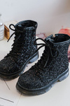 Children's Glittery Lined Boots with Zipper Black Saussa