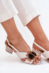 Leather Women's Sandals On Heel With Flowers Laura Messi 2950 White