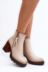 Women's Leather Boots On Heel Beige Brittney