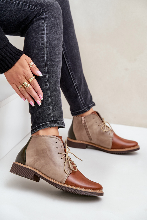 Leather Ankle Boots On A Flat Heel Brown Zazoo 4078
