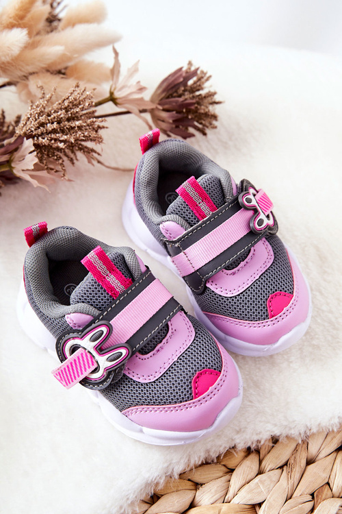 Dziecięce Sportowe Buty Na Rzep Befado 516P091 Szaro-Różowe