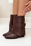 Insulated ankle boots on a heel with a turned-down shaft and buckle brown Ylenara