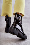 Lacquered Women's Warm Boots With Decoration Black Hayes