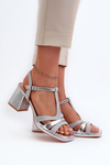 Women's Silver Faux Leather Heeled Sandals Lyana