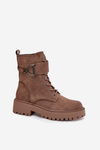 Women's Workery Boots with Lining with Decorative Strap Dark Beige Ulivine