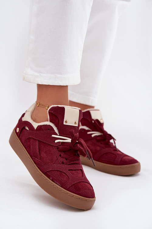 Damskie Sneakersy Ocieplane Futerkiem Platforma Bordowe Solvia