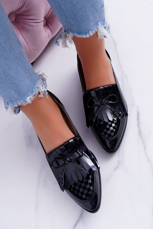 Women's Lu Boo Black Lacquered Loafer Moccasins