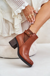 Insulated Heeled Booties Eco Leather With Buckle Camel Eriliana