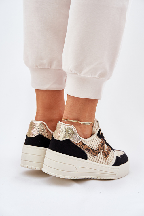 Damskie Buty Sportowe Na Platformie Panterka Czarne Lorori