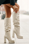 Slip-on ankle boots on a heel and platform with gathering warm light beige Beridra