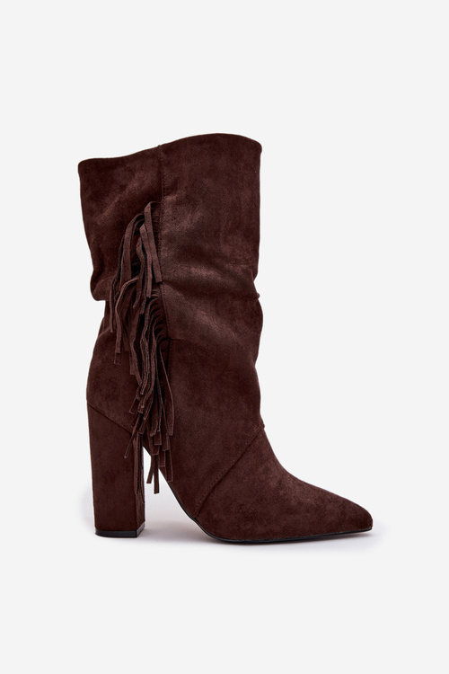 Women's Ankle Boots On Heel With Fringes And Gathering Warm Chocolate Darlina