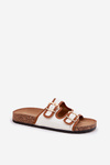 Women's Fabric Slippers On Cork Platform With Buckles White Osoffe
