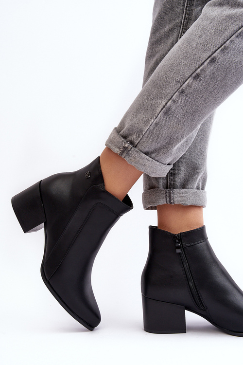 Leather Ankle Boots With Low Heel Black Cidi