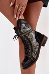 Damskie Botki Skóra Naturalna Czarno-Złote Maciejka 07097-01
