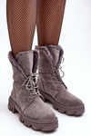 Workery Botki Sznurowane Zamsz Futerko Szare DA96P