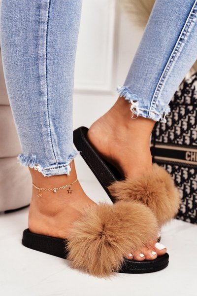 Women's Slippers With Fur Camel Belmondo
