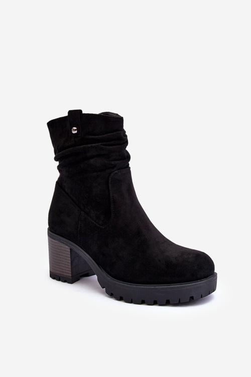 Suede Wrinkled Boots Black Melseo